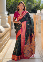 Load image into Gallery viewer, Green Banarasi Silk Saree