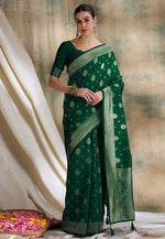 Load image into Gallery viewer, Green Banarasi Silk Saree