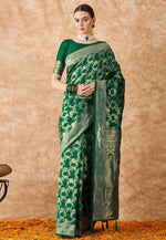 Load image into Gallery viewer, Green Banarasi Silk Saree