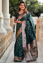Load image into Gallery viewer, Green Banarasi Silk Saree