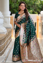 Load image into Gallery viewer, Green Banarasi Silk Saree