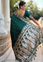 Load image into Gallery viewer, Green Banarasi Silk Saree With Blouse