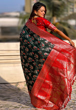 Load image into Gallery viewer, Green Banarasi Silk Saree With Blouse