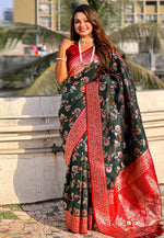 Load image into Gallery viewer, Green Banarasi Silk Saree With Blouse