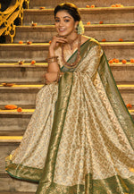Load image into Gallery viewer, Green Banarasi Silk Saree With Blouse