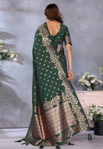 Load image into Gallery viewer, Green Banarasi Silk Saree With Blouse