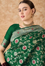 Load image into Gallery viewer, Green Banarasi Silk Saree With Blouse