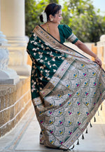 Load image into Gallery viewer, Green Banarasi Silk Saree With Blouse