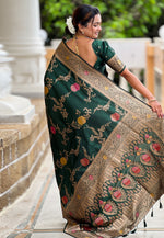 Load image into Gallery viewer, Green Banarasi Silk Saree With Blouse