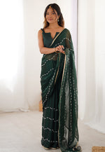 Load image into Gallery viewer, Green Chiffon Saree With Blouse