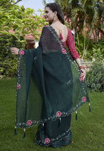 Load image into Gallery viewer, Green Chiffon Saree With Blouse
