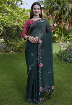 Load image into Gallery viewer, Green Chiffon Saree With Blouse
