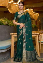 Load image into Gallery viewer, Green Chinon Saree With Blouse