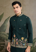 Load image into Gallery viewer, Green Cotton Kurta Pajama With Jacket