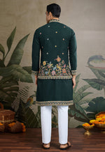 Load image into Gallery viewer, Green Cotton Kurta Pajama With Jacket