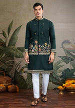 Load image into Gallery viewer, Green Cotton Kurta Pajama With Jacket
