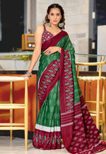 Load image into Gallery viewer, Green Cotton Saree With Blouse