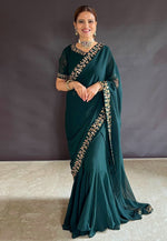 Load image into Gallery viewer, Green Faux Georgette Lehenga Saree