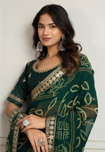 Load image into Gallery viewer, Green Georgette Bandhani Print Saree