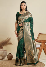 Load image into Gallery viewer, Green Kanjivaram Silk Saree With Blouse