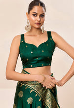 Load image into Gallery viewer, Green Satin Silk Saree With Blouse