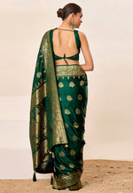 Load image into Gallery viewer, Green Satin Silk Saree With Blouse