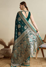 Load image into Gallery viewer, Green Satin Silk Saree With Blouse
