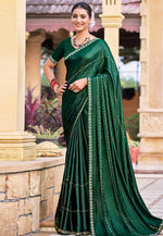 Load image into Gallery viewer, Green Shimmer Chiffon Saree With Blouse