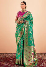 Load image into Gallery viewer, Green Silk Paithani Saree