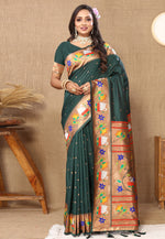 Load image into Gallery viewer, Green Silk Paithani Saree