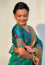 Load image into Gallery viewer, Green Silk Paithani Saree