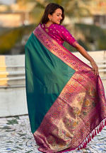 Load image into Gallery viewer, Green Silk Paithani Saree