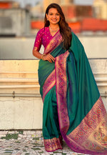 Load image into Gallery viewer, Green Silk Paithani Saree