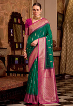 Load image into Gallery viewer, Green Silk Saree With Blouse
