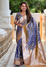 Load image into Gallery viewer, Grey Banarasi Silk Saree