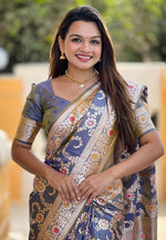 Load image into Gallery viewer, Grey Banarasi Silk Saree With Blouse