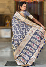 Load image into Gallery viewer, Grey Banarasi Silk Saree With Blouse