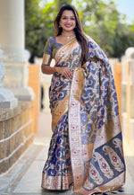 Load image into Gallery viewer, Grey Banarasi Silk Saree With Blouse