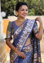 Load image into Gallery viewer, Grey Banarasi Silk Saree With Blouse