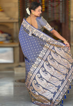 Load image into Gallery viewer, Grey Banarasi Silk Saree With Blouse