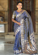 Load image into Gallery viewer, Grey Banarasi Silk Saree With Blouse