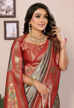 Load image into Gallery viewer, Grey Banarasi Silk Saree With Blouse