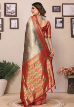 Load image into Gallery viewer, Grey Banarasi Silk Saree With Blouse