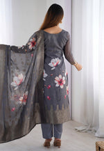 Load image into Gallery viewer, Grey Chanderi Silk Readymade Pant Style Suit