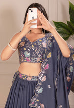 Load image into Gallery viewer, Grey Faux Georgette Circular Lehenga Choli