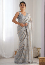 Load image into Gallery viewer, Grey Georgette Sequence Saree
