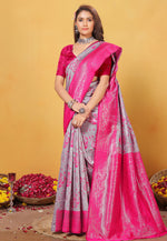 Load image into Gallery viewer, Grey Kanjivaram Silk Saree