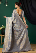 Load image into Gallery viewer, Grey Kanjivaram Silk Saree