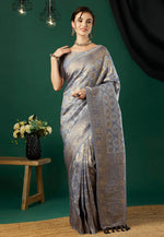 Load image into Gallery viewer, Grey Kanjivaram Silk Saree