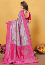Load image into Gallery viewer, Grey Kanjivaram Silk Saree With Blouse